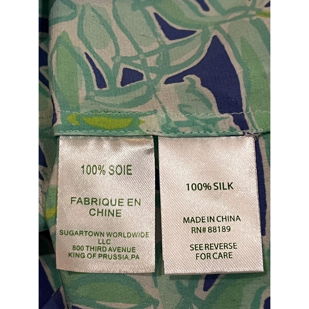 Lilly Pulitzer Top Womens Large Blue Green Silk Halter Tunic Sleeveless Tropical - Picture 9 of 9